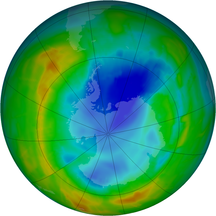 Antarctic ozone map for 20 August 2010
